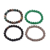 4Pcs Constellation 8mm Round Natural Gray Agate & Green Aventurine & Indian Agate & Black Onyx(Dyed & Heated) Beaded Stretch Bracelets for Women BJEW-JB10632-4