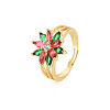 Cubic Zirconia Flower Adjustable Ring RJEW-S049-011G-3