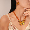 Alloy Topaz Rhinestone Butterfly Pendant Glass Beaded Necklaces for Women WGB9A43-02-2