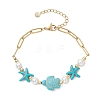 Synthetic Turquoise & Shell Pearl Beaded Link Bracelets BJEW-JB13807-01-2