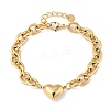 304 Stainless Steel Heart Liink Bracelet with Cable Chains BJEW-P308-01G-1