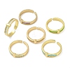 Brass Micro Pave Clear Cubic Zirconia Enamel Cuff Rings for Women RJEW-L113-021G-4