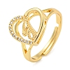 Heart with Letter Rack Plating Brass Micro Pave Cubic Zirconia Adjustable Rings for Women RJEW-I105-06G-T-1