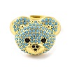 Bear Brass Micro Pave Cubic Zirconia Open Cuff Ring for Women RJEW-U003-22-3