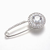 Brass Micro Pave Cubic Zirconia Safety Brooch JEWB-I010-18P-1