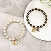 2Pcs 2 Colors Acrylic Beads & Alloy Enamel Cross & CCB Plastic Heart Stretch Charm Bracelet Sets for Women BJEW-JB14200-1