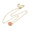 304 Stainless Steel Pink Enamel 5-Petal Flower Pendant Necklaces for Women NJEW-U032-17G-02-4