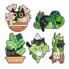 5 Pcs Cat Brooche Pins Set Enamel Lapel Pins Cute Black Cat Plants Enamel Brooche Pins Set Cartoon Animal Pins Badges Clothing Bags Jackets for Women JBR114A