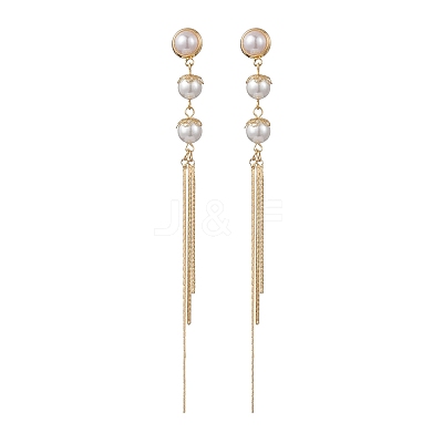 Shell Pearl Bead Tassel Stud Earrings EJEW-JE06653-1