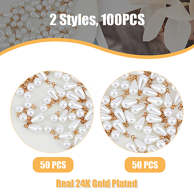 100Pcs 2 Styles Plastic Imitation Pearl Charms KK-FH0006-95-1
