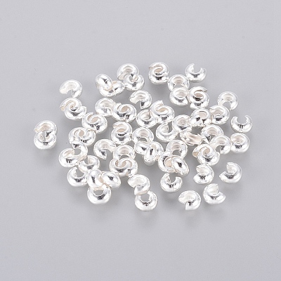 Silver Color Plated Brass Crimp End Beads Covers for Jewelry Making X-KK-H290-NFS-NF-1