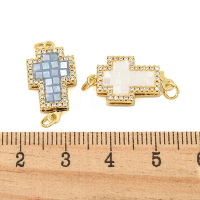 Rack Plating Brass Micro Pave Cubic Zirconia & Shell & Enamel Box Clasps KK-S373-06G-1