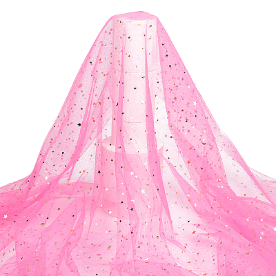 Star Moon Pattern Polyester Mesh Lace Fabric DIY-WH0504-446A-1