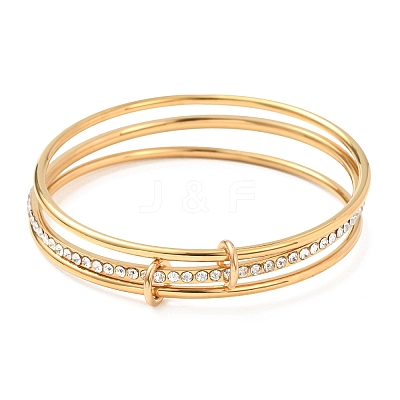 304 Stainless Steel Micro Pave Cubic Zirconia Triple Layers Bangles for Women BJEW-K271-03G-1