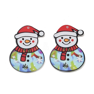 Christmas Themes Opaque Printed Acrylic Pendants OACR-B037-03-1