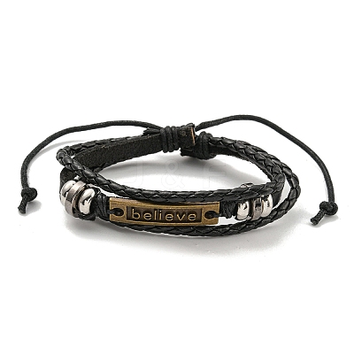 Braided PU Leather & Waxed Cords Triple Layer Multi-strand Bracelets BJEW-P329-06-1
