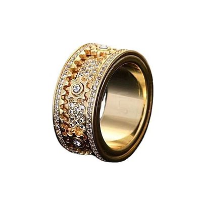 Gear Brass Micro Pave Clear Cubic Zirconia Rotatable Finger Rings FS-WGBD3BF-14-1