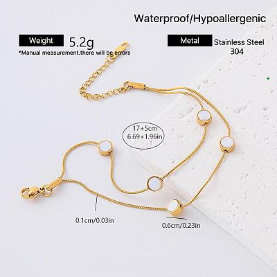 304 Stainless Steel Natural White Shell Link 2-Strand Bracelets for Women YA2054-6-1