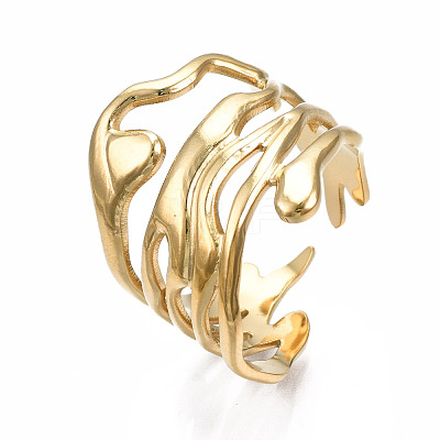 304 Stainless Steel Wave Open Cuff Ring RJEW-T023-31G-1