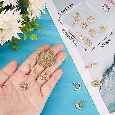 16Pcs 4 Style Ocean Theme Brass Micro Pave Clear Cubic Zirconia Charms KK-BBC0007-26-1
