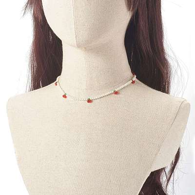 Round Shell Pearl Cherry Beaded Necklaces NJEW-TA00001-1