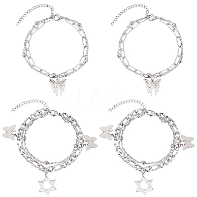 4Pcs 2 Styles Alloy Multi-strand Bracelets for Women BJEW-SC0001-59-1