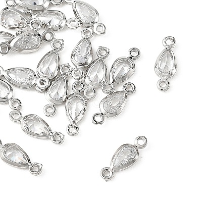 SHEGRACE Brass Pave Clear Cubic Zirconia Teardrop Connector Charms XGRQ2O189-449P-1