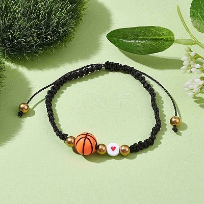 Sport Theme Acylic & Alloy Braided Bead Bracelet BJEW-JB10122-04-1