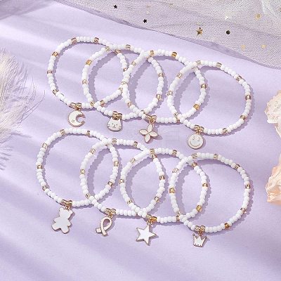 10Pcs 10 Styles Glass Seed Beads Stretch Bracelet Sets BJEW-MZ00095-1