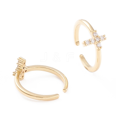 Brass Micro Pave Clear Cubic Zirconia Cuff Rings RJEW-F102-17G-1