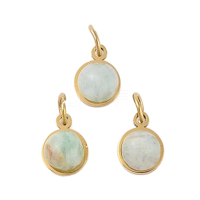 Ion Plating(IP) Natural Amazonite Half Round Charms with Jump Ring STAS-A097-05G-13-1