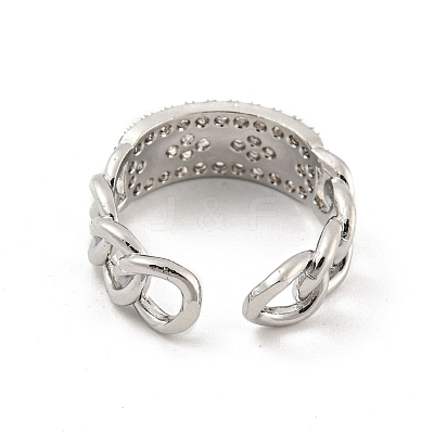 Chain Brass Micro Pave Clear Cubic Zirconia Open Cuff Rings RJEW-G309-36P-1