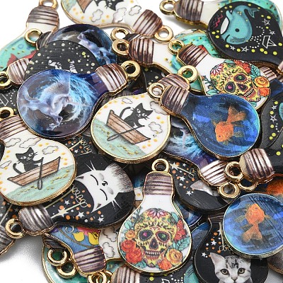 50Pcs 10 Styles Rack Plating Alloy Enamel Pendants ENAM-CJ0003-10-1