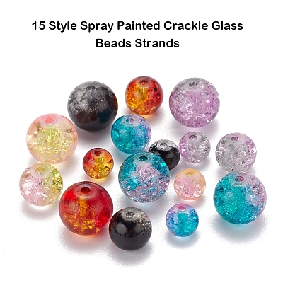 585Pcs 15 Style Spray Painted Crackle Glass Beads Strands CCG-YW0001-05-1