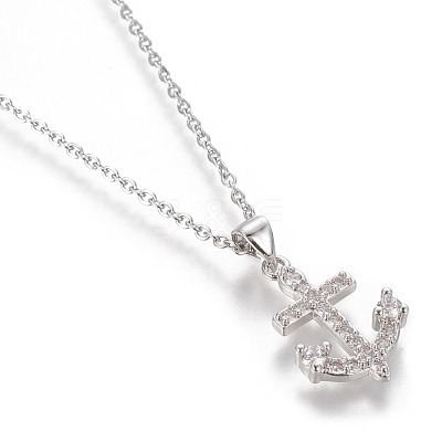 Brass Micro Pave Cubic Zirconia Pendant Necklaces NJEW-I230-09-1