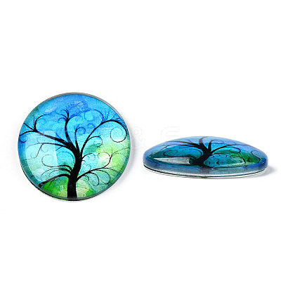 Half Round/Dome Tree Pattern Glass Flatback Cabochons for DIY Projects GGLA-Q037-25mm-M28-03-1