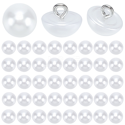 50Pcs 1-Hole Brass ABS Plastic Imitation Pearl Shank Buttons KY-CY0001-17-1
