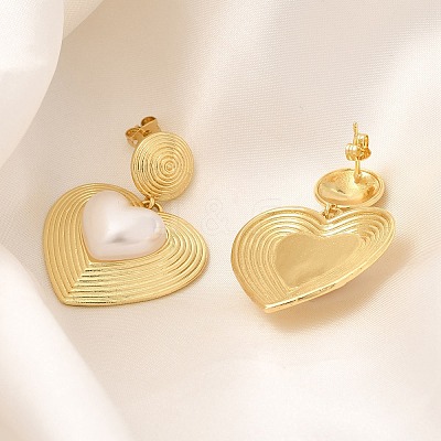 Rack Plating Heart Brass Dangle Stud Earrings EJEW-H143-16G-1