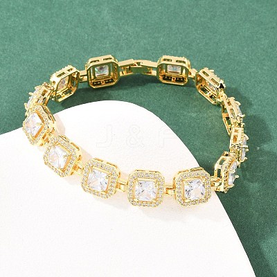 Square Brass Micro Pave Clear Cubic Zirconia and Glass Link Chain Bracelets BJEW-T025-04G-03-1