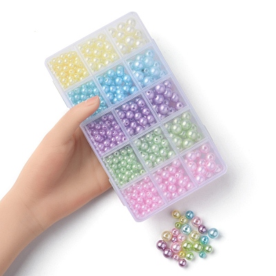 605Pcs 15 Style Spray Painted ABS Plastic Imitation Pearl Beads OACR-YW0001-34-1