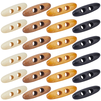 60Pcs 4 Colors 2-Hole Wood Buttons BUTT-GF0004-25A-1