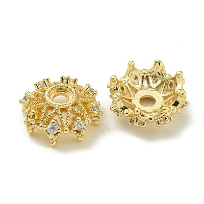 Rack Plating Brass Micro Pave Clear Cubic Zirconia Bead Caps KK-K386-09B-G-1