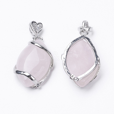 Natural Rose Quartz Pendants X-G-E423-03P-1