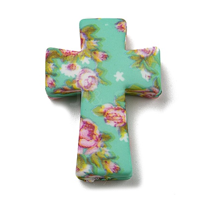 Cross with Flower Silicone Focal Beads SIL-G006-02F-1