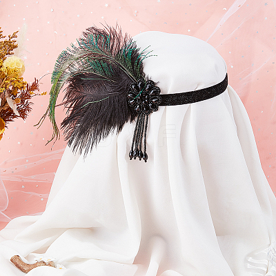 Alloy & Rhinestone & Feathers & Polyester Headbands OHAR-WH20011-14B-1