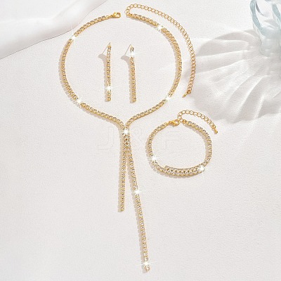Alloy Rhinestone Tassels Chain Necklaces & Stud Earrings & Chain Bracelets Sets FS-WGCC11C-03-1