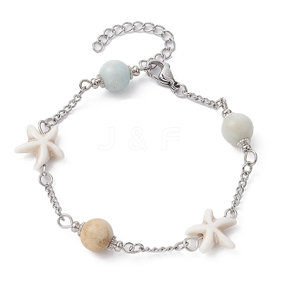 4Pcs 4 Style Natural Flower Amazonite & Synthetic Turquoise Beaded Link Chain Bracelets Set BJEW-JB09518-1