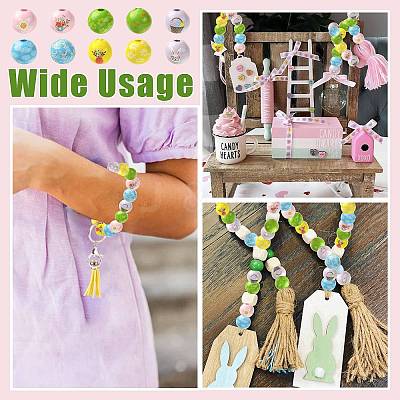 40Pcs 10 Colors Easter Theme Printed Wood Beads WOOD-FS0002-55A-1