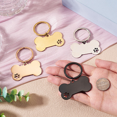 4Pcs 4 Styles Stainless Steel Keychains KEYC-TA0004-81A-1