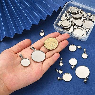 35Pcs 7 Styles 304 Stainless Steel Pendant Cabonchon Settings STAS-CJ0002-16-1